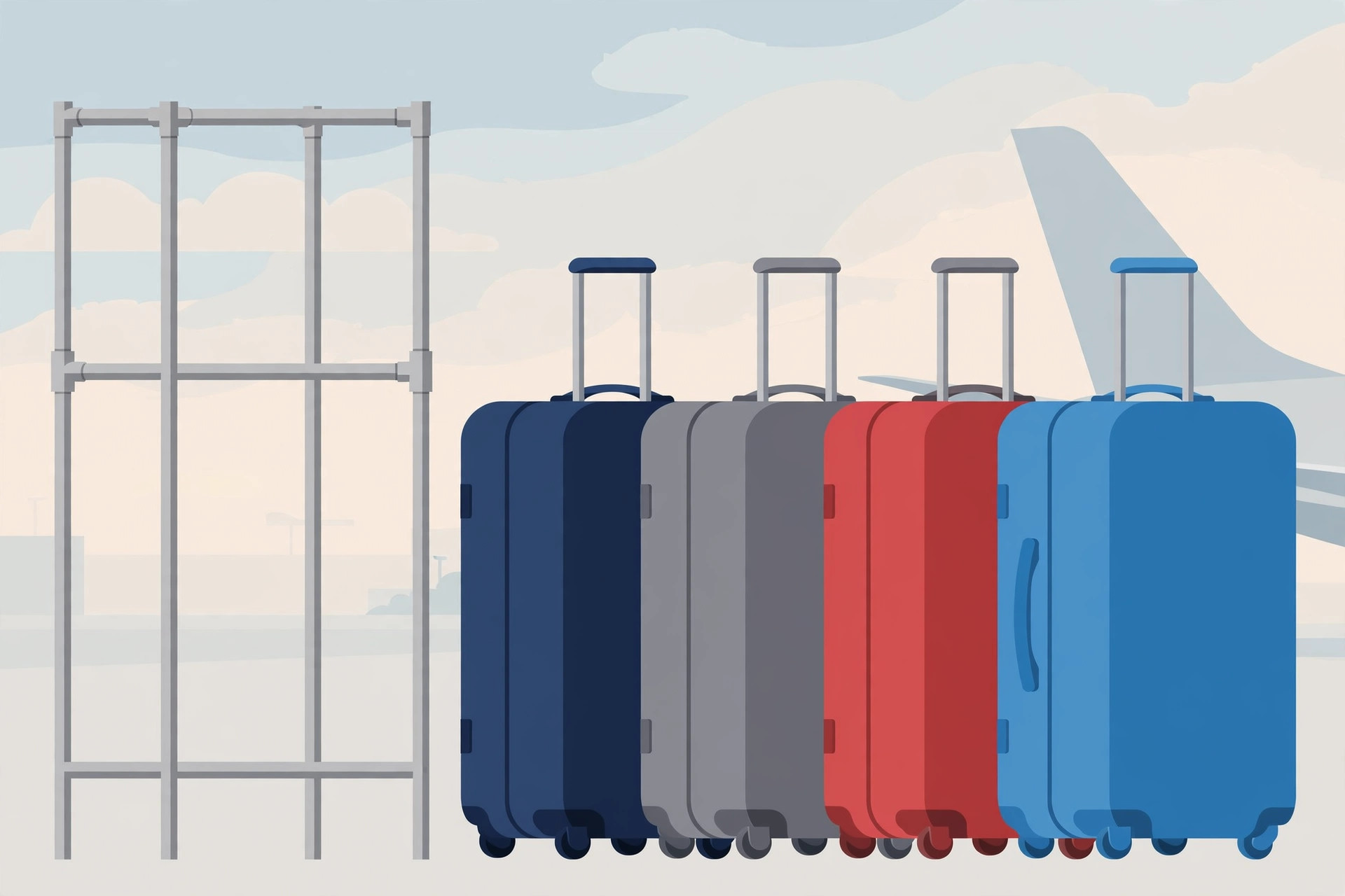 Airline carry-on size limits 2026 compared across major airlines with measuring illustration