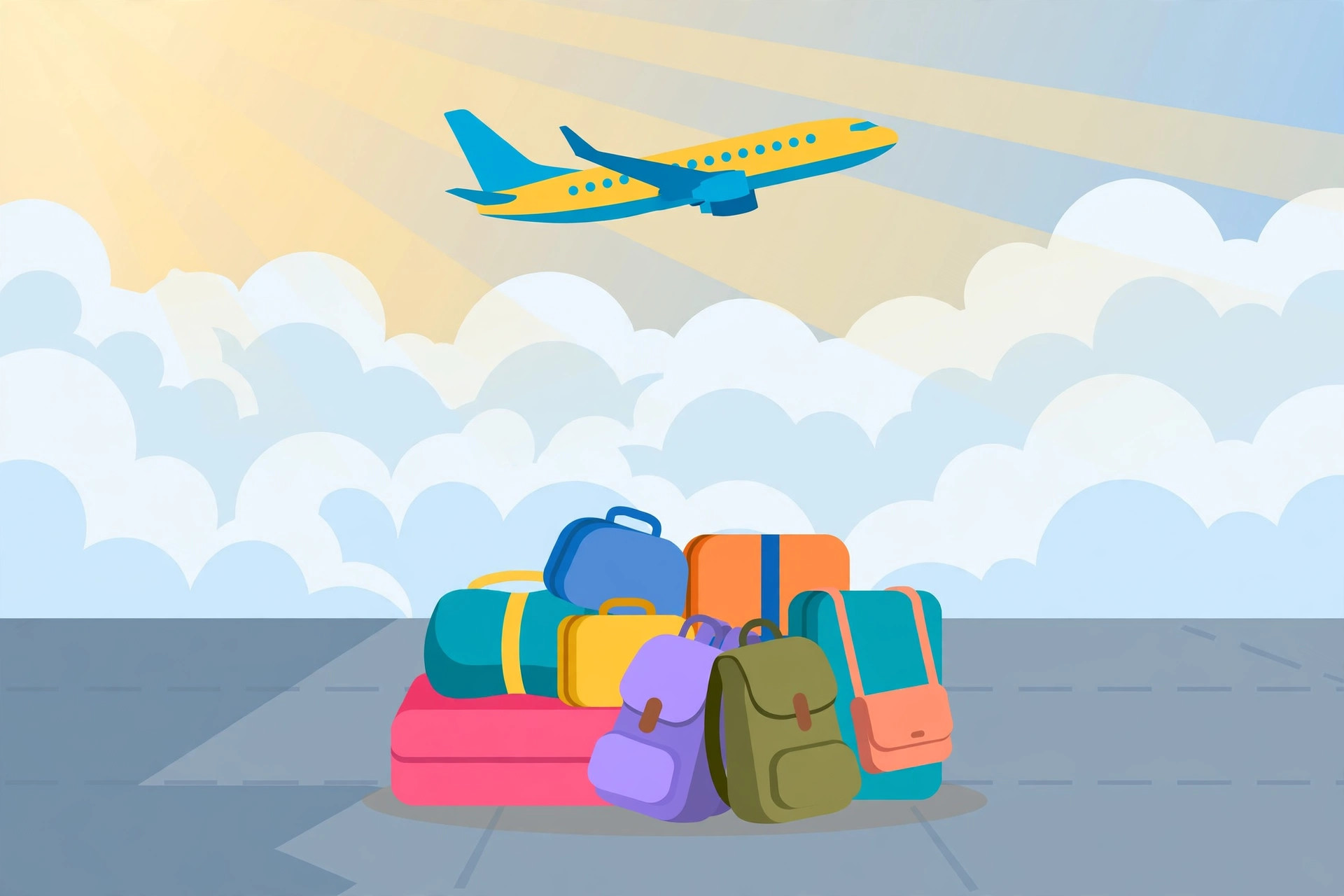 Ryanair baggage fees 2026 guide — checked and cabin bag rules illustrated with airplane and suitcases